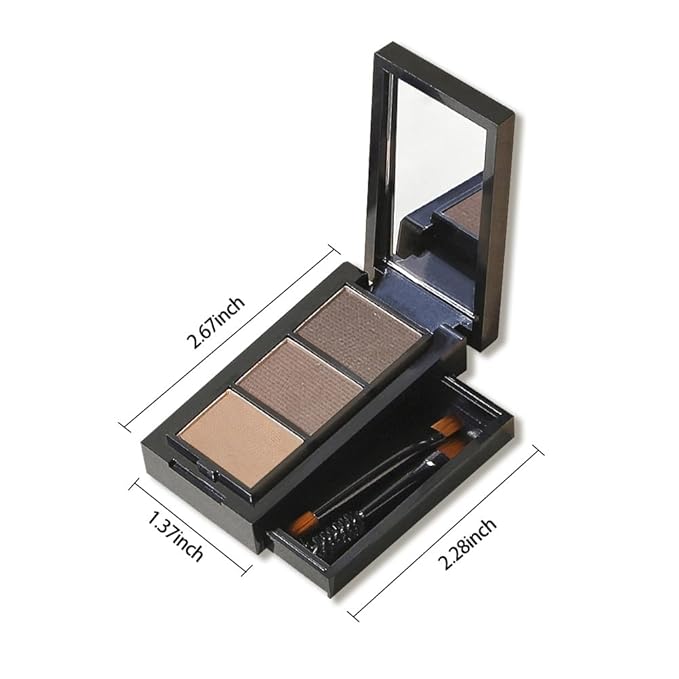 Light Medium Brown Eye Brow Powder for Women, Taupe Eyebrow Powder Kit with Brush, Long-Lasting 3 Colors Brow Palette, Filler for Full, Defined Natural Brows Shaping