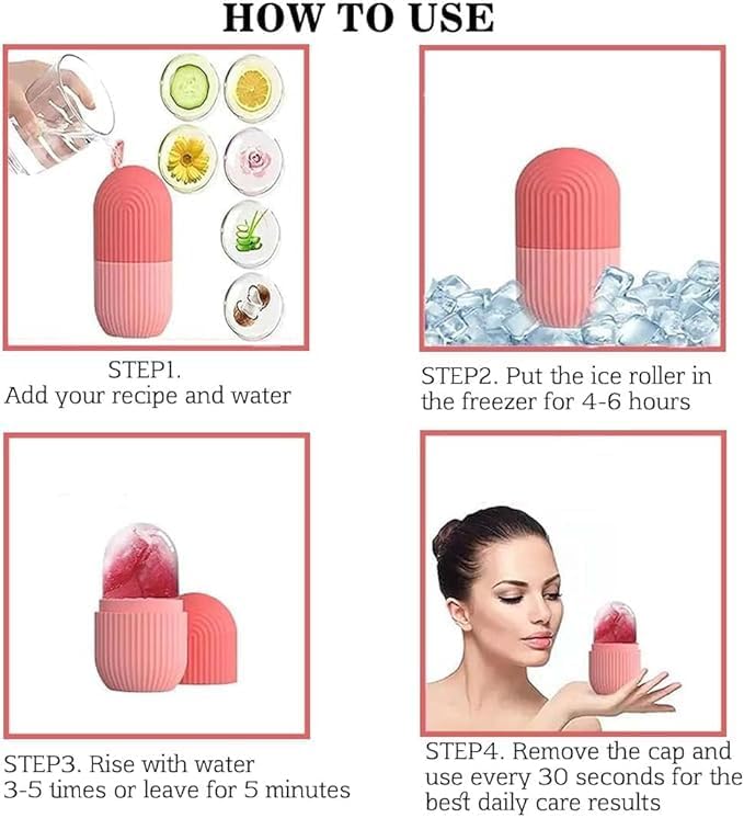 ABC Ice Face Roller Massager,Ice Cube Roller for Face, Eyes and Neck Naturally Conditioning and Skin Care,Reusable Massage Silicone Ice Mold (Pink) Pack of 1