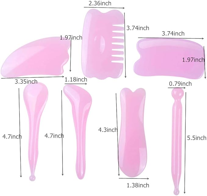 7 Pieces Gua Sha Scraping Massage Tool,Natural Resin GuaSha Tool Massage Tools Set for Face Back and Neck Release,Reduce Muscle Pain,with Storage Bag (Pink)