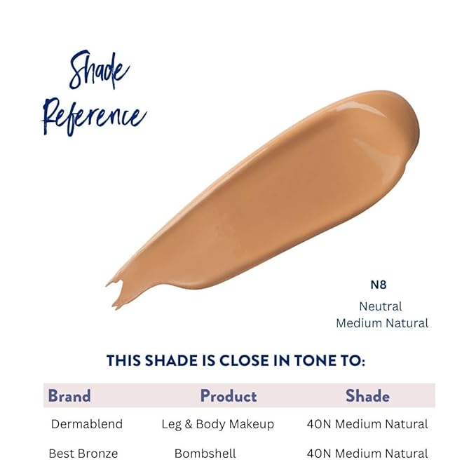 Best Bronze Bombshell Body Makeup - Tattoo Cover Up Makeup & Body Foundation Waterproof - Tattoo Concealer Waterproof for Scars, Varicose Veins Cover Up & Leg Foundation (N8 Medium Natural)