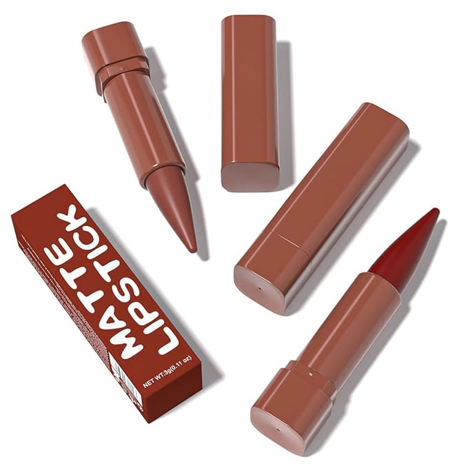 evpct 6Pcs Warm Red Brown Nude Maroon Dark Wine Gradient Matte Lipstick Lip Liner Crayon Combo Pencil Set for Women, Longwear Cream Lipliner and Lipstick Combo Makeup, Flawless Lip Bar Ombre Effect