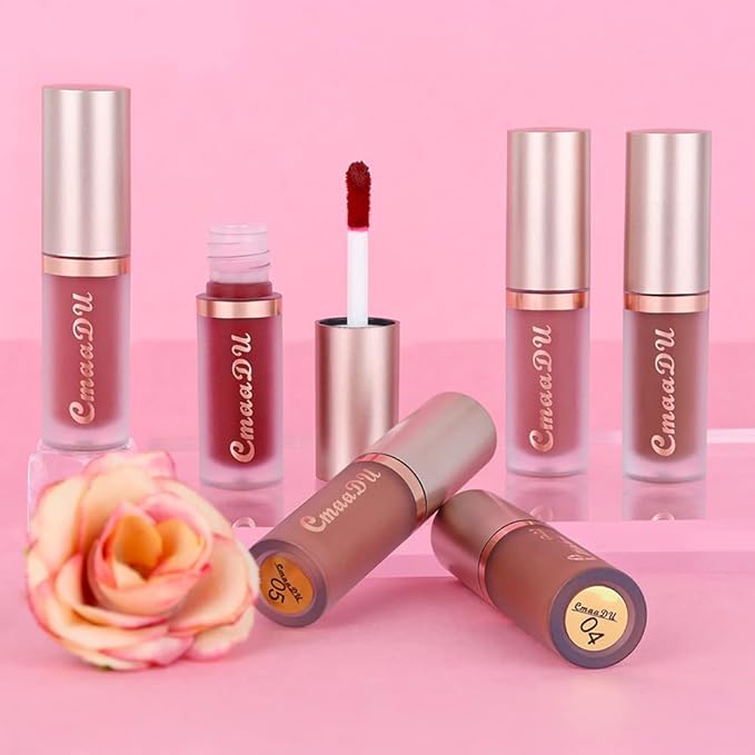 evpct 1Pcs Light Nude Brown Matte Liquid Lipstick Lip Gloss Glossy Set for Black Women 24 Hour Silky Velvet Lipstick labiales matte larga duracion mate 24 horas originales 05#