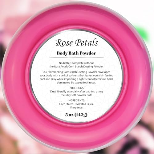 R-NEU 2 Pack Body Powder for Women with Powder Puff, 100% Talc-Free, Elegant Rose Petal & Royal Bouquet Scented Dusting Powder, After Bath for Soft Skin, Extra Large, (2 Pack, 5 Oz Each)