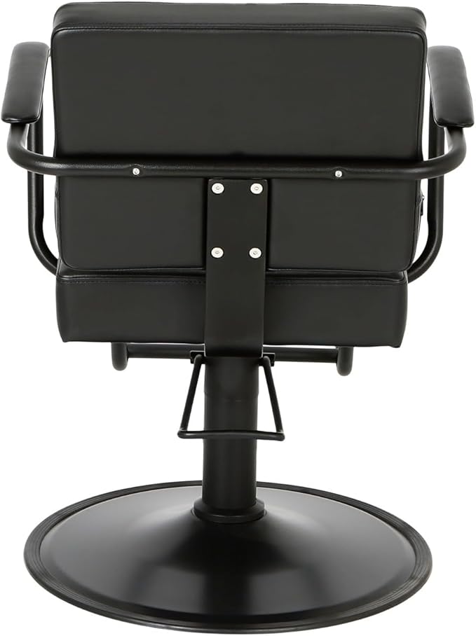 Buy-Rite Atlas Professional Salon Styling Chair - Extra-Wide Seat, Black Metal Frame, Premium Black Vinyl with Detailed Stitching, Open Back Design, Hydraulic Base, NIN-5516