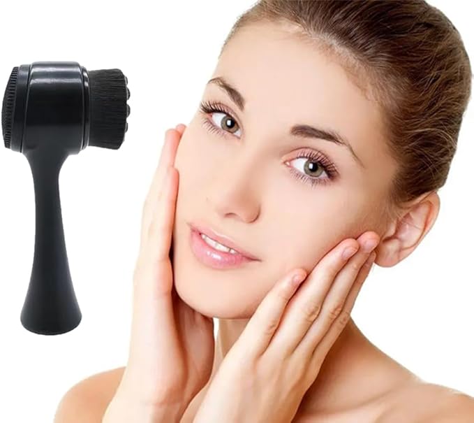 Facial Cleansing Brush 2 in 1Double-Sided Facial Cleaning Brush with Soft Bristles for Deep Pore Exfoliation, Wash Makeup, Massaging (Black)