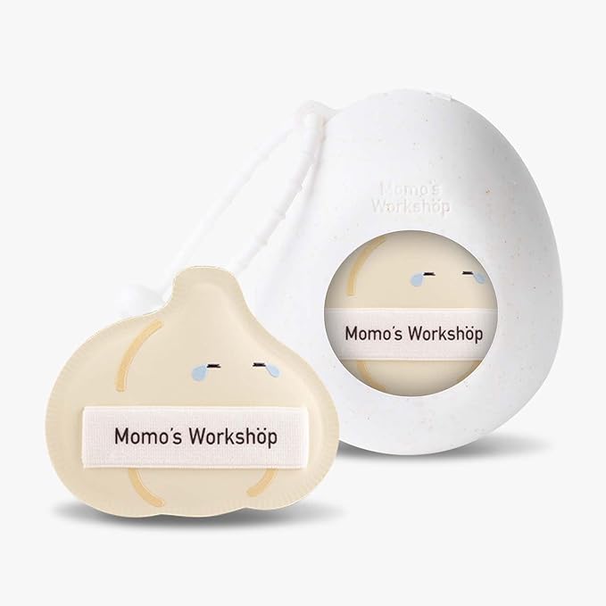 Momo's Workshop Garlic-Shaped Makeup Sponge-Hydropolyurethane Concealer Sponge Dry&Wet Use, PU Leather Handle for Liquid/Powder Foundation, 2pcs Beauty Sponges & Storage Case