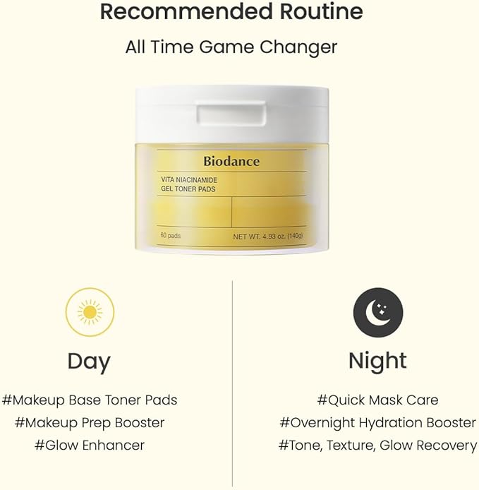 Biodance Vita Niacinamide Gel Toner Pads, Dark Spot Corrector, Evening Skin Tone, Gentle Exfoliating Toner Pads with Vitamin C, Korean Skincare, Stocking Stuffersㅣ4.93 fl.oz.(140g)*60Pads