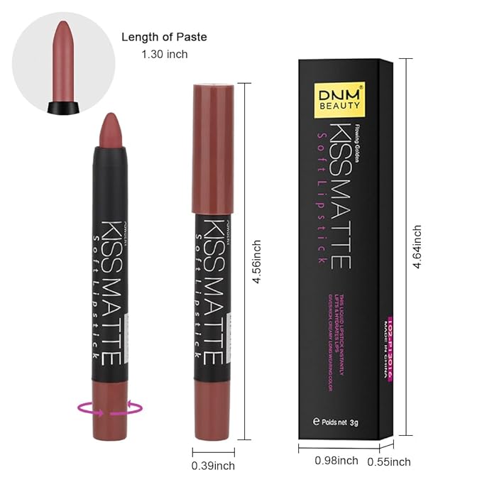 evpct 1Pcs Brown Matte Lipstick and Lip Crayon Liner Pencil Pen Set for Women Roll up Lip Liner Dark brown Lip Stain Long Lasting Waterproof labiales mate magicos 24 horas originales 06