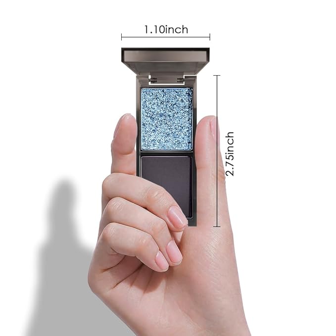 Blue Black Two Color Matte Shimmer Glitter Eyeshadow,Bright High Pigment Eye Shadow Powder,Professional Long-Lasting Waterproof Makeup Palette,Blendable,Easy-To-Apply and Compact for Travel