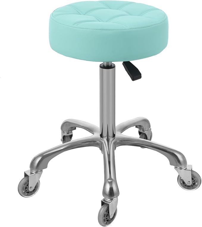 Kaleurrier Adjustable Rolling Stool for Salon: Heavy Duty Swivel Chair with Wheels for Hairdresser Esthetician Dentist - Spa Home Office Kitchen Dental Tattoo Shop Use - Seat Height 22”-30” - Green