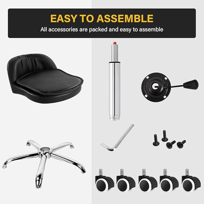 Rolling Stool Swivel with Wheels Height Adjustable Stool with Low Back Rolling Chair for Office Kitchen Desk Home Salon Shop Lab Counter (Black)