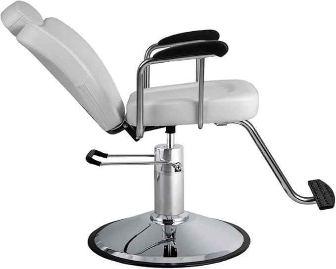 Milano All Purpose Salon Styling Chair in White | Reclining Hydraulic All Purpose Chair with Removable Headrest for Barber, Beauty & Threading | Minerva Beauty