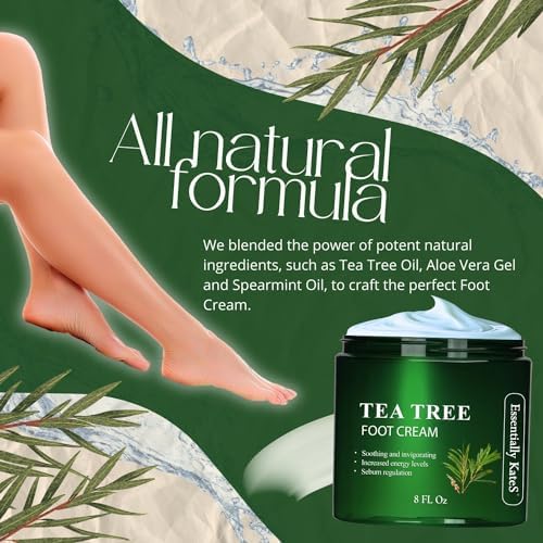 Essentially KateS Tea Tree Oil Foot Cream 8 Fl Oz - Toe Nails, Athletes Foot, Ringworms, Jock Itch, Foot Odor, and Soothes Itching Skin and Feet - Cracked Heels and Itchy Skin.