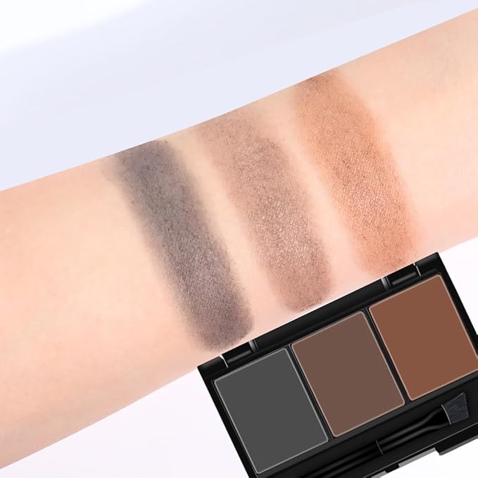 Brow Powder Kit with Mirror – Long-Lasting 3-Color Brow Filler for Full, Defined Natural Brows, Contour Palette with Double-Ended Brush, sombra para cejas (03)