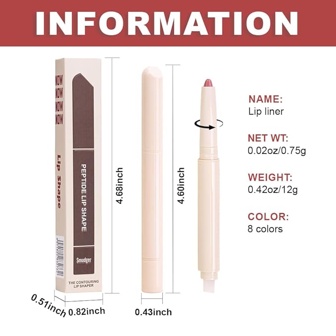 Plump Matte Crayon Lip Liner Pencil, Plun Lipstick Lip Liners for Women, 24 Hour Long-Lasting Lip Gloss Makeup, With Silicone Smudger for Define Contours & Sculpting Lip, 01