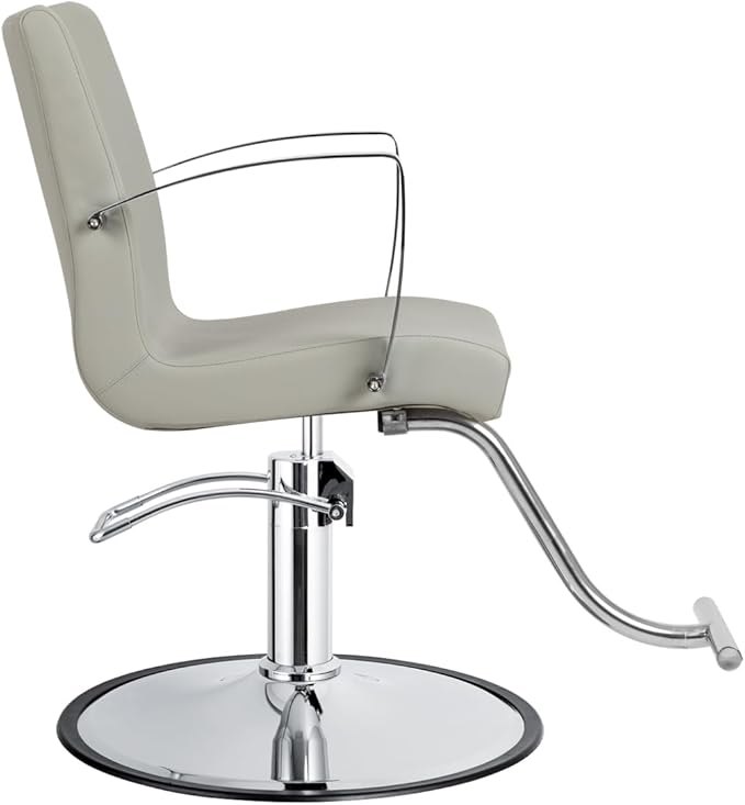 Carrera Wide Salon Styling Chair in Light Gray, Round Chrome 360° Swivel Hydraulic Small Footprint | Minerva Beauty