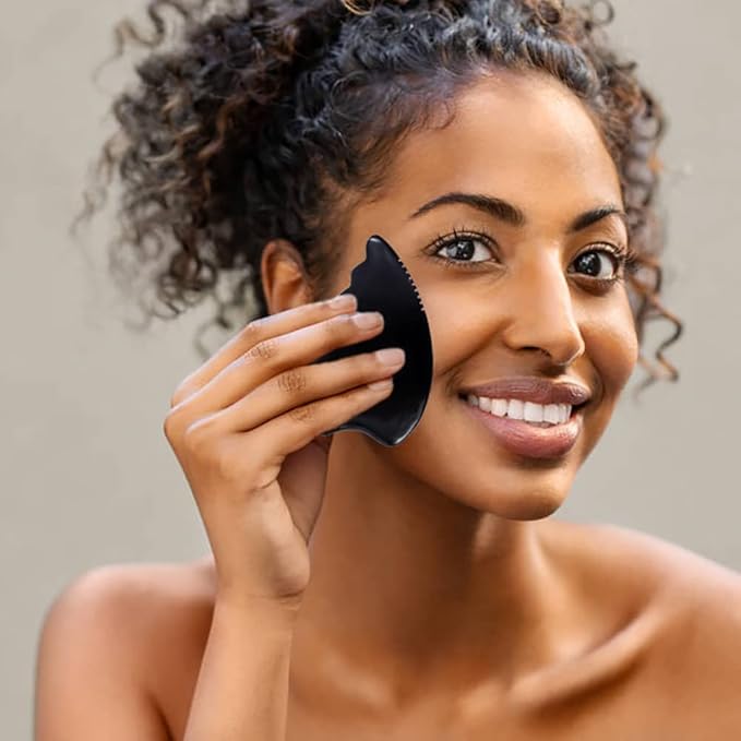 Gua Sha Facial Massage Tools, Gua Sha Scraping Tools for Face, Bian Stone Traditional Massage Tool Traditional Scraper Tool Black (Felt Bag)