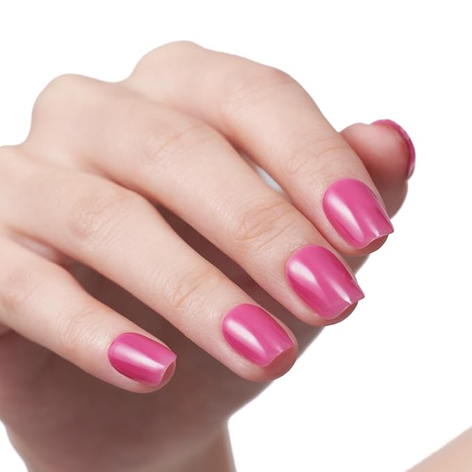 GLAMERMAID Hot Pink Press On Nails Extra Short Square, Handmade Jelly Soft Gel Nails Rose Fake Nails kit, Natural Nails Manicure Kits Stick Glue on Nail Reusable Acrylic False Nails for Women