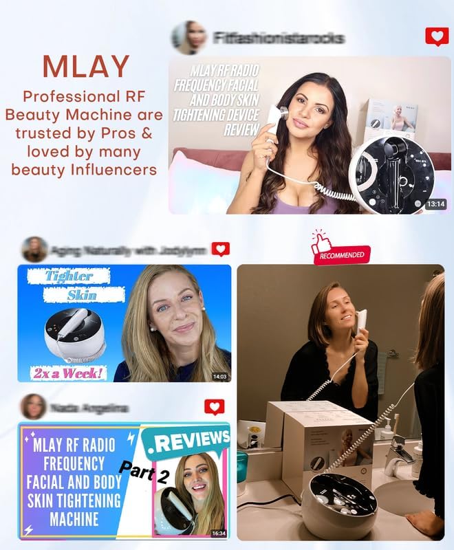 MLAY Professional RF Beauty Machine, Radio Frequency Face Machine with 2 Probes, at Home Radio Frequency Skin Tightening for Lifting, Wrinkle Reducing, Anti Aging - Salon Effects(Gel Included)