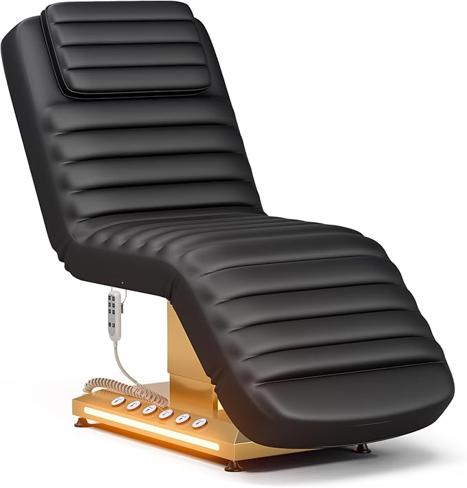 Paddie Professional Fully Electric Spa Chair, 3 Motor Esthetician Spa Bed with LED Light, Motorized Height & Angle Adjustable for Facial & Medical, 550lbs Capacity, Black