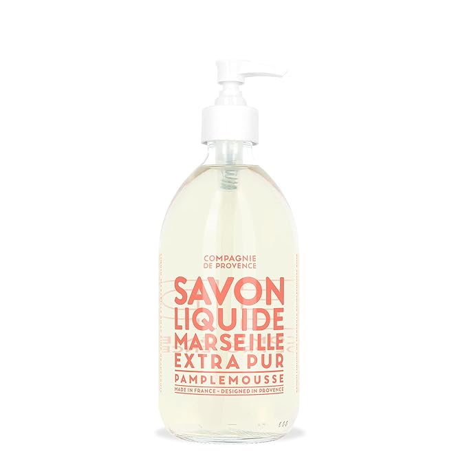 Compagnie de Provence Savon de Marseille Extra Pure Liquid Soap - Pink Grapefruit - 16.7 Fl Oz Glass Pump Bottle and 33.8 fl oz Plastic Bottle Refill