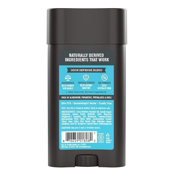 Every Man Jack Men's Pro Deodorant - 48-Hour Odor Defense Blend - Aluminum Free - Contains Postbiotics, Tapioca Stach & Oat Powder - Coconut + Vanilla Scent - 2.6 oz (1 Pack)