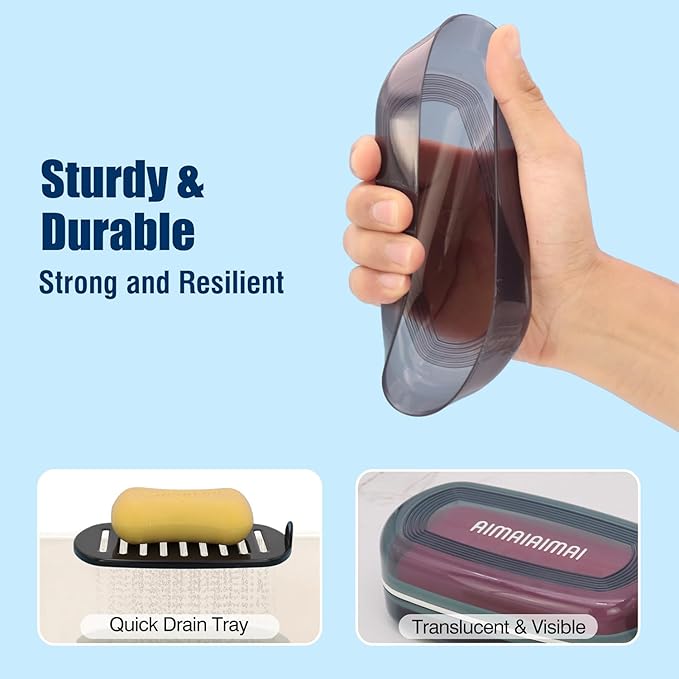 Shampoo Bar Holder Travel Case, Large Soap Holder for 5 oz/10 oz Oversized Bars, Durable & Versatile Storage Soap Container with Drainage Layer (1 Pack, Black Style A-Large)