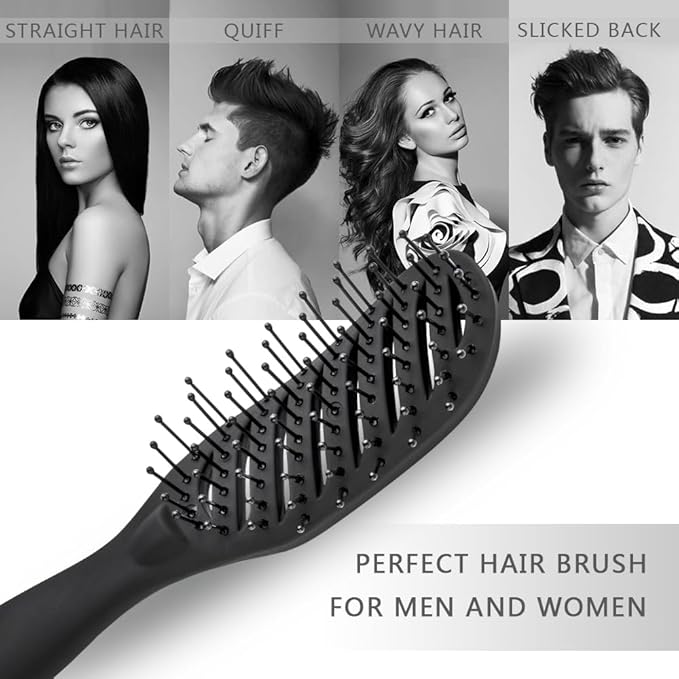 Curved Vent Brush for Blow Drying Styling & Solon Detangling Wet Hair Brush for Long Thick Thin Curly Natural Hair (Black)