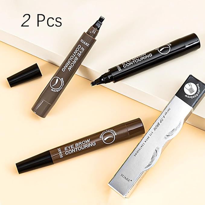 BINGBRUSH Eyebrow Ink Pencil by Brow Stylist -Micro 4 Point Brow Pen Lift & Snatch 2 Eyebrow Pen Kits with 3 Eyebrow Stencil Long-Lasting Waterproof Natural Eyebrow Hair (B-2Pc 05# Black)
