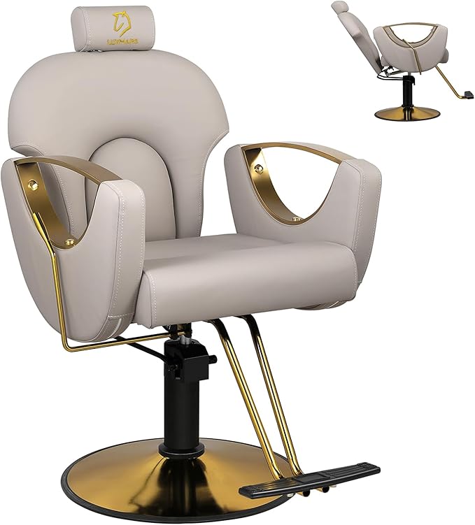 Barber Chair Salon Chair Hydraulic Reclining Barber Chairs 360 Degrees Rolling Swivel Hair Styling Chair Cutting Chairs Salon Shampoo Equipmen - Grey