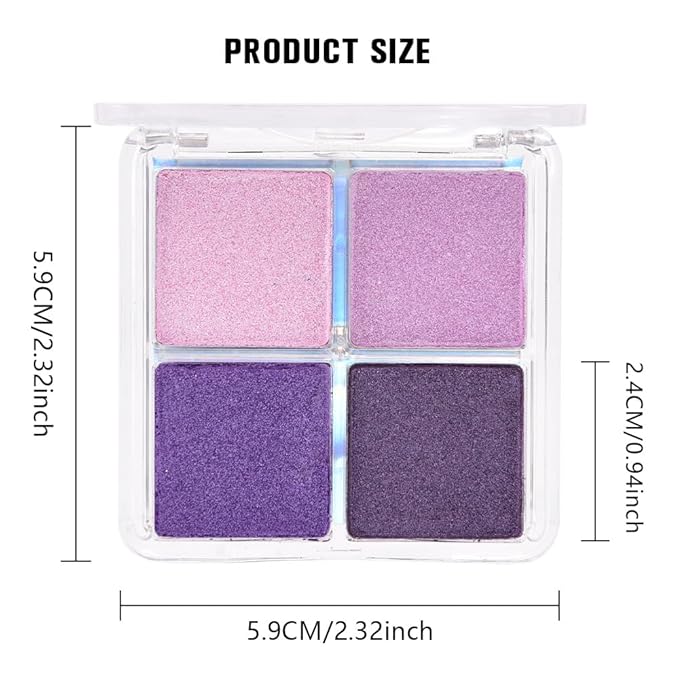 4 Colors Dark Purple Pink Eye Shadow Powder Palette Makeup, Neutral Matte Shimmer Cream Quads Eyeshadow Palette for Women Highly Pigmented Waterproof, paleta de sombras de ojos, Vegan, 05