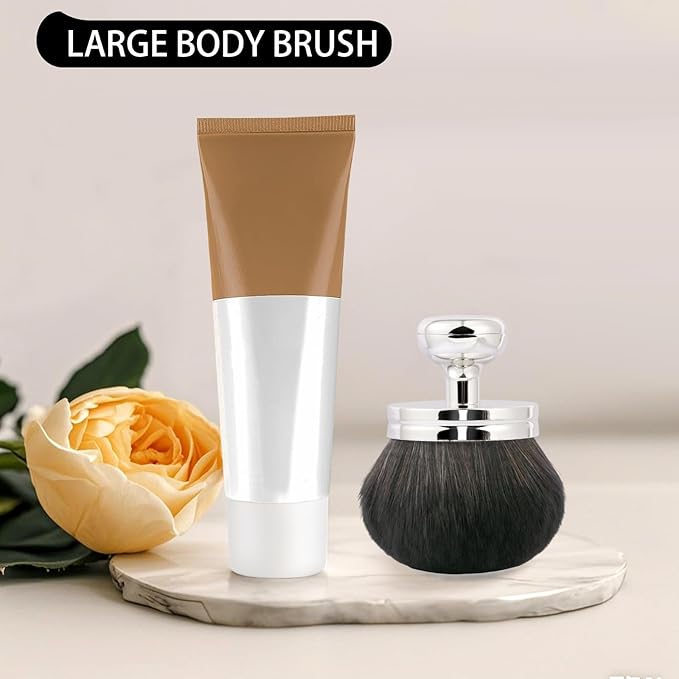 UNIMEIX 3 Inch Sunscreen Applicator with Drawstring Bag, Self Tanner Brush Body Makeup Brush Kabuki Spray Tan Blending Beauty Brush for Body Coverage Perfector (Sliver)