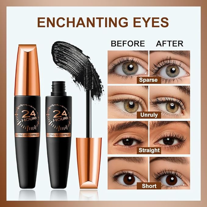 2025 New Waterproof Silk Fibre Thick Lengthening Mascara, Iron Wand Mascara Curling Eyelashes Iron Mascaras with No Flaking, Long-Lasting 4D Curling Silk Fiber Lash Mascaras for Women Eyes Makeup 2PCS