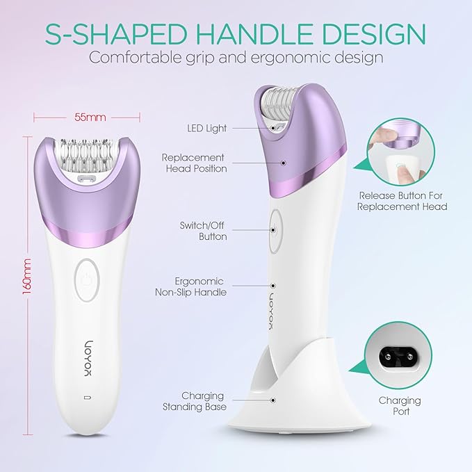 VOYOR Epilator for Women, Cordless Epilators Hair Removal for Women, 3 in 1 Hair Removal Device for Leg Arm Face with 30 Tweezers, Rechargeable Wet & Dry Electric Lady Shaver & Trimmer BM300 (Purple)