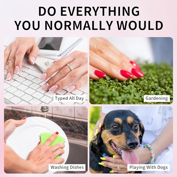 Press On Nail, French Tip Chrome Acrylic Press On Nails Short Square, Designer Reusable Glazed Fake Nails, Glossy Soft Gel Nails Wedding and Party, Stick On Glue On Nails Press Ons for Women