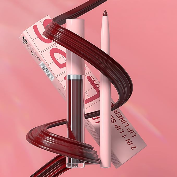 evpct Retractable 1Pcs Lip Liner Pencils and 1 Pcs Lip Gloss Makeup Set for Shaping & Sculpting Lips, Plum Long-Lasting Waterproof Longwear Matte Rich Lip Colors Liner Crayon Liquid Lipstick 11#