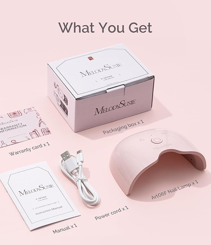 MelodySusie Small LED UV Nail Lamp with Lightweight Design, P-ART06F Nail Dryer with Simple Button Control Cures All Soft Gels at Home, Especially Half-Cured Gel, Base Coat & Top Coat Pink