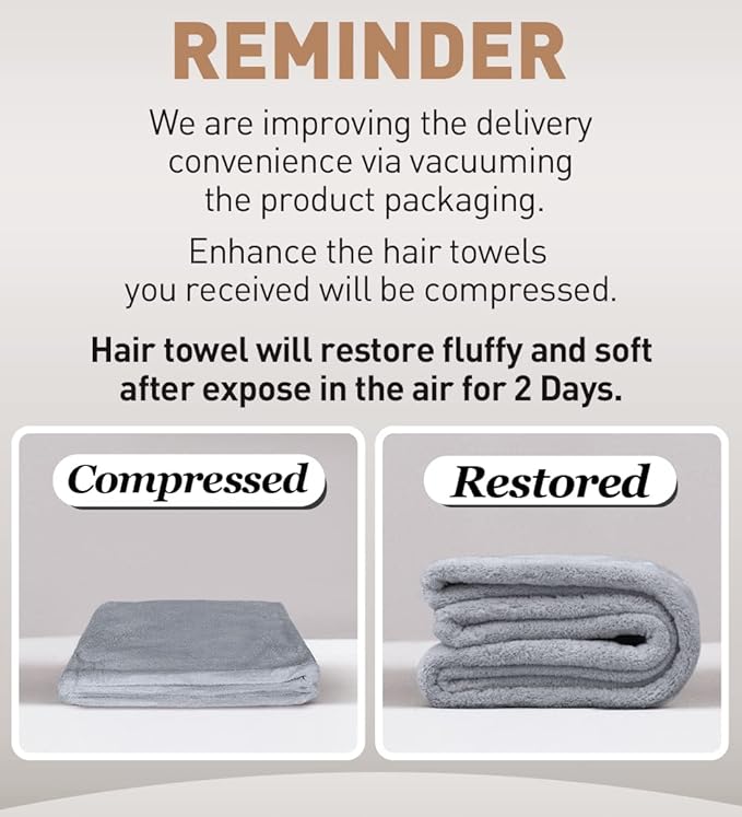 Hicober Microfiber Hair Towel, 3 Packs Hair Turbans for Wet Hair, Drying Hair Wrap Towels for Curly Hair Women Anti Frizz (Grey,Blue,Grey)