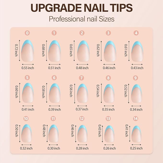 Vansiho 150Pcs French Gel Almond Nail Tips, Medium Press on Nails, Pre-French Acrylic Fake Tips for Nail Art DIY - 15 Sizes