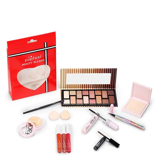 All in One Makeup Kit, Full Starter Essential Makeup Kit for Women Beginners Includes Eyeshadow Palette Lipgloss Mascara Eyeliner Eyebrow Pencil Concealer Powder Puff Set