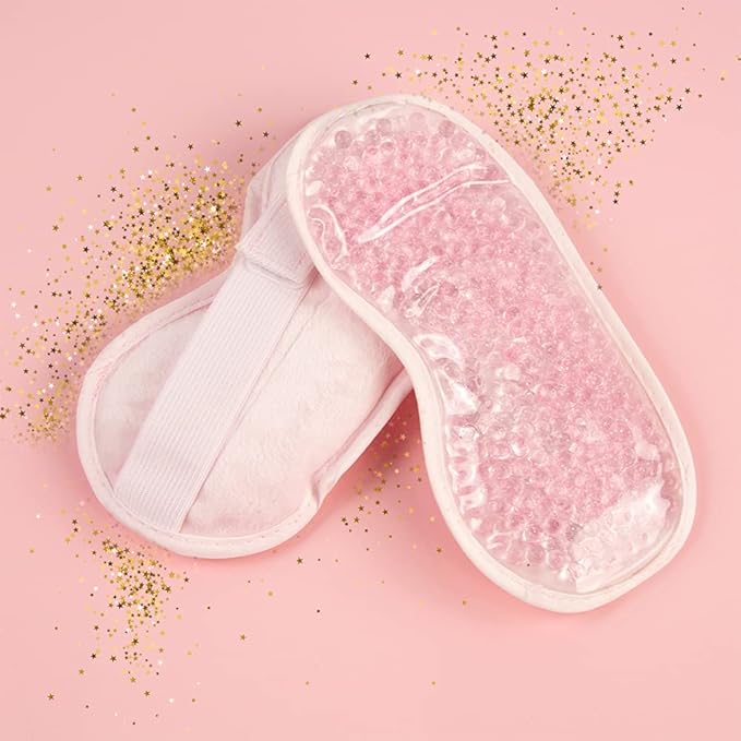 The Vintage Cosmetic Company Gel Bead Eye Mask, Super-Soft Plush Adjustable Headband, Calms Tired Eyes and Soothes Headaches, Skincare Accessory, Pink Design