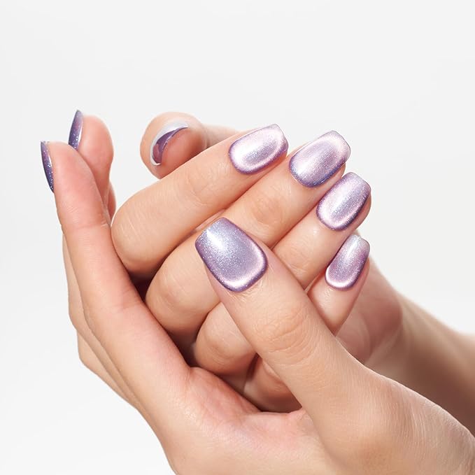 GLAMERMAID Press on Nails Extra Short Square, Sparkling Purple Spring Summer Handmade Gel Glue on Nails, Glossy Fake Nails Reusable Acrylic False Nails Manicure Kits for Women