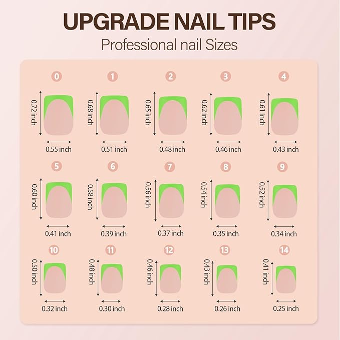 150Pcs French Gel Nail Tips, Vansiho Short Square Nail Tips, Green Pre-French Tips Press on Nails, Soak Off Soft Gel Acrylic Fake Nails for Nail Art DIY 15 Sizes