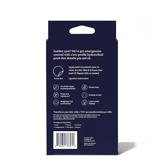 Curology Emergency Spot Pimple Patches for Face, Hydrocolloid Pimple Patches Fast-Acting, 80 Count