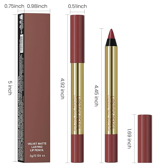 Wine red Matte Lip Liner Pencil - Crayon Matte Lipstick Pencil, No Transfer, Smudgeproof & Waterproof, Sharpenable Lip Crayon for Women, Velvet Long-Lasting Lip Color 05#