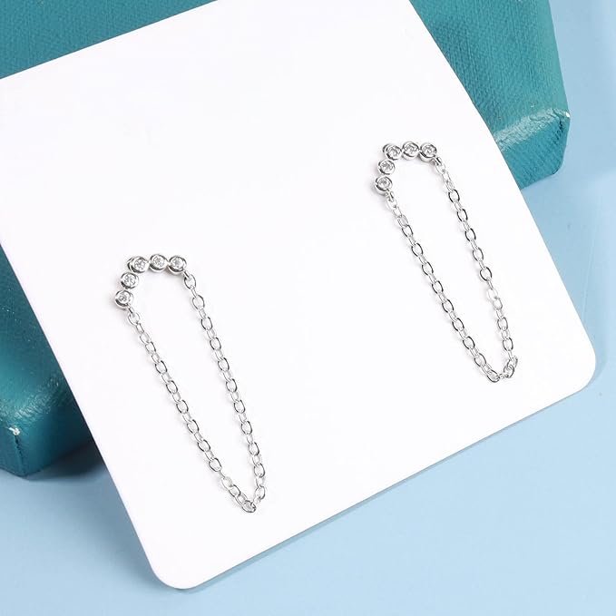 Boho Rhinestone Circle Studs Earrings Silver Cz Hoop Drop Earrings Circle Tassel Dangle Earrings Drop Chain Earrings Jewelry for Women and Girls Gifts