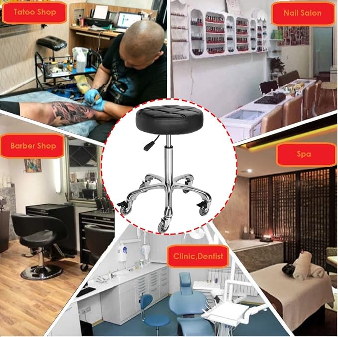 Adjustable Heavy Duty Stool - Rolling Stools with Locking Caster Wheels - Swivel Stools Backless Chair for Home Kitchen Office Shop Tattoo Lash Tech Pedicure(Black, Height 22 to 30 in)