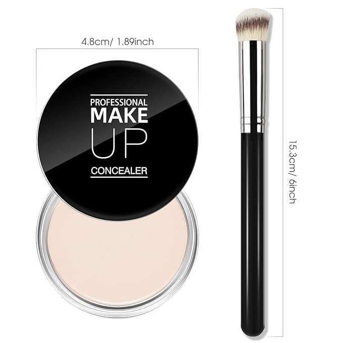 Cream Concealer Full Coverage Makeup, Matte Color Correcting Concealer with Brush, Waterproof, Conceals Blemish, Pores and Spots, Under Eye Makeup Concealer for Dark Circles (#01 IVORY WHITE)