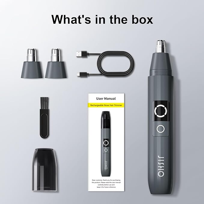 JISHO Rechargeable Ear and Nose Hair Trimmer for Men Women-12000 RPM Powerful Motor with Dual Edge Blades, Waterproof, USB Type-C, Easy to Clean Travel Size (2 Refills)