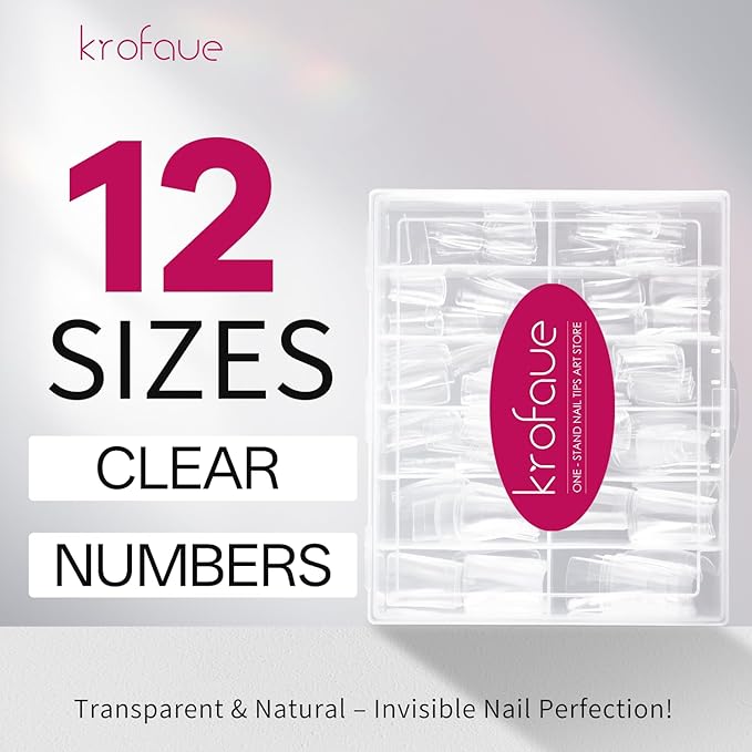 krofaue Duck Nail Tips - 240pcs Clear Soft Gel Curved Nail Tips 12 Sizes Crystal Duck Feet Style Half Cover False Nails Extra Wide French Nails with Box for DIY Salon